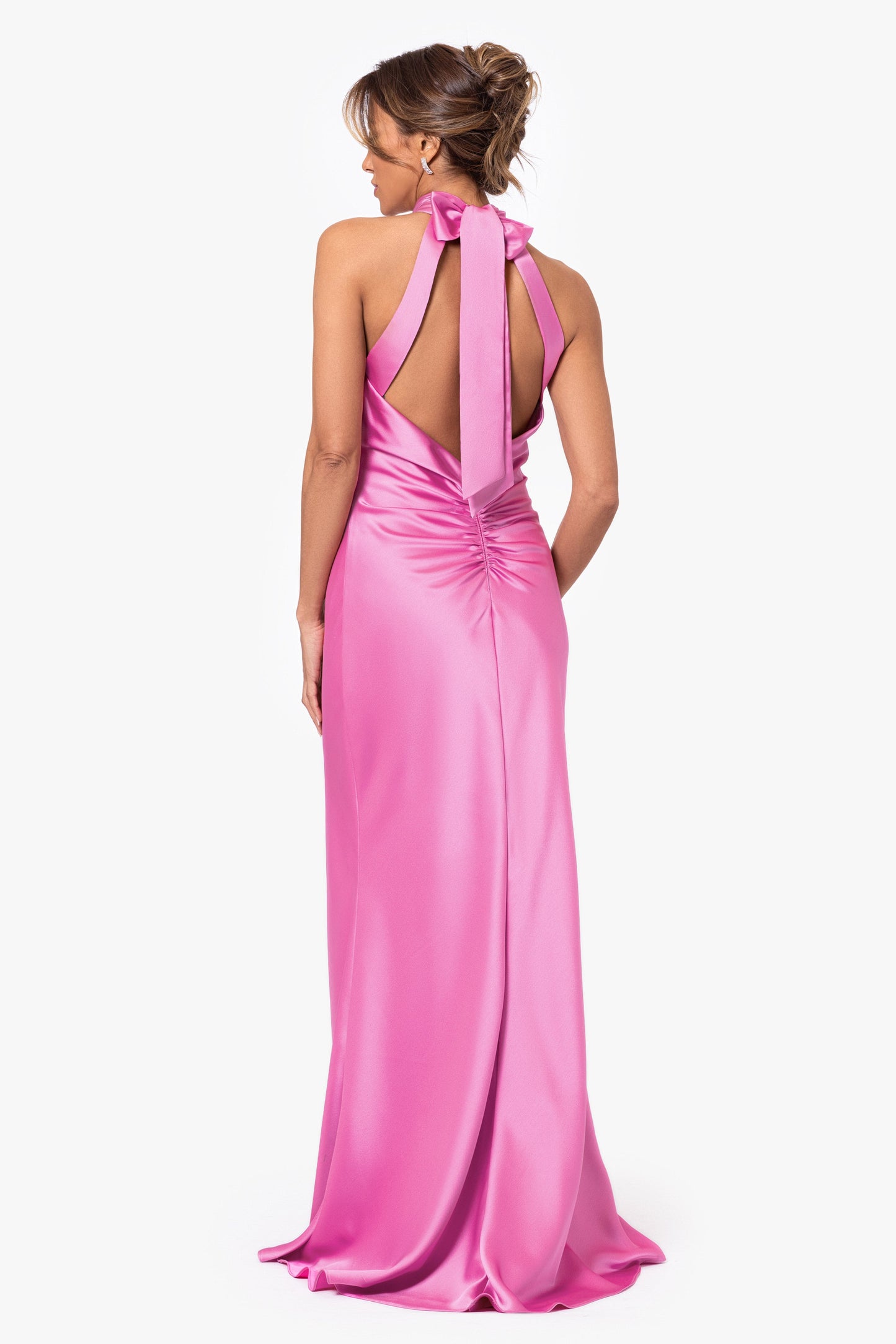 "Ruth" Satin High Tie Neck Backless Dress Pink XSCAPE