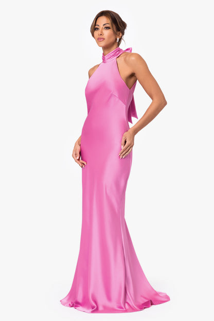 "Ruth" Satin High Tie Neck Backless Dress Pink XSCAPE