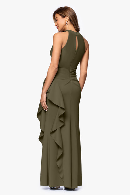 "Gigi" Techno Scuba Cross Neck Dress Olive XSCAPE