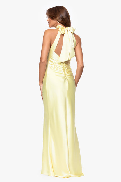 Petite "Ruth" Satin High Tie Neck Backless Dress Butter XSCAPE