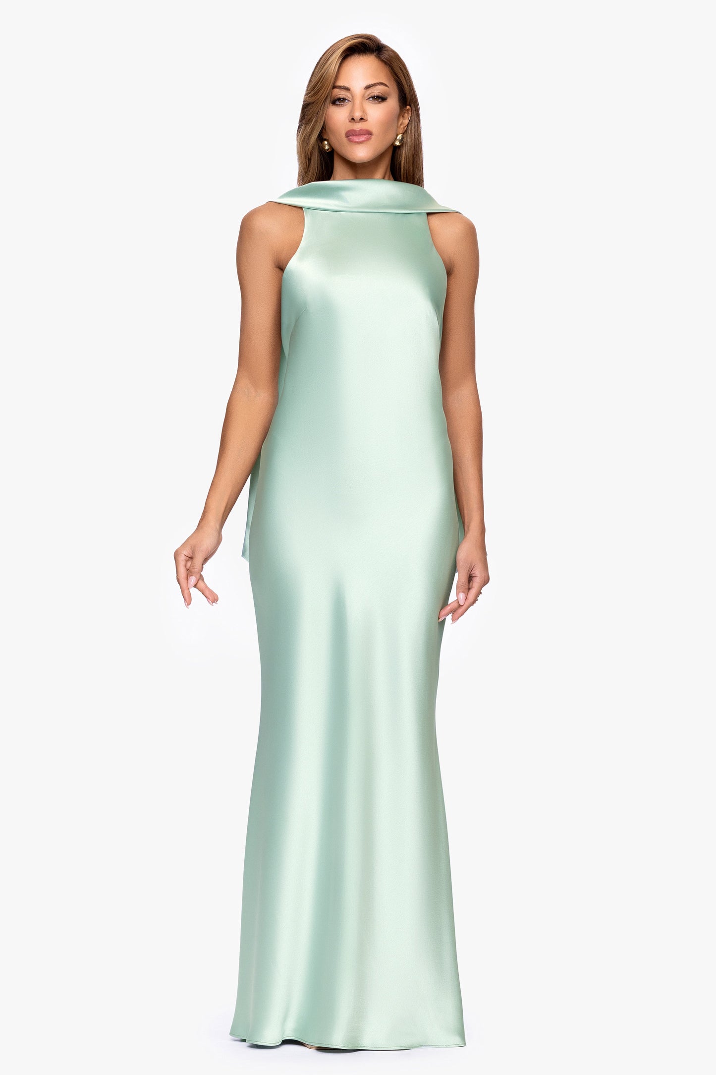 "Mackenzie" Satin Back Sash Dress Sage XSCAPE