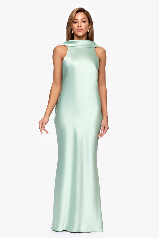 "Mackenzie" Satin Back Sash Dress Sage XSCAPE