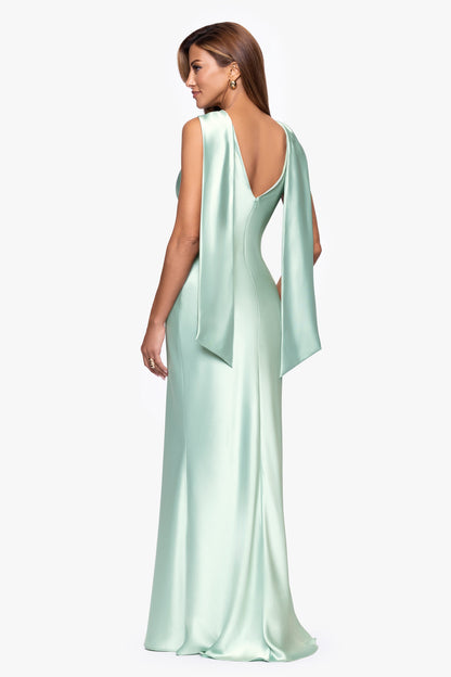 "Mackenzie" Satin Back Sash Dress Sage XSCAPE