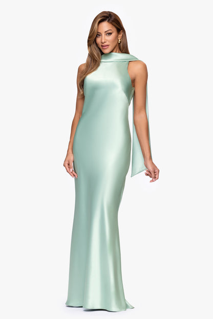 "Mackenzie" Satin Back Sash Dress Sage XSCAPE