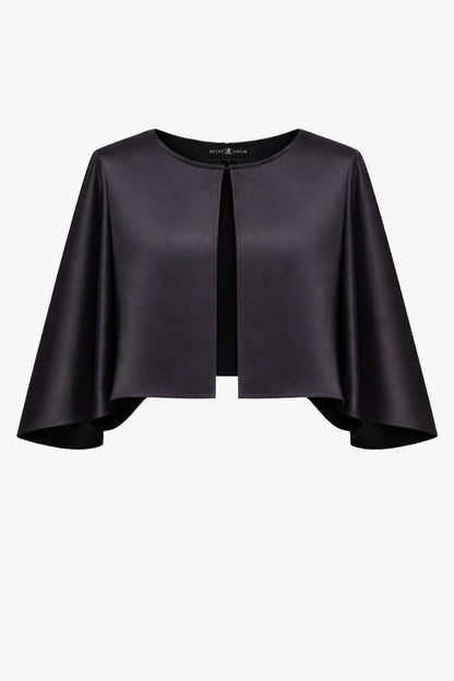 "Bella" Satin Cape Shawl Wrap Black XSCAPE