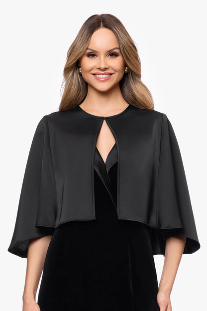 "Bella" Satin Cape Shawl Wrap Black XSCAPE