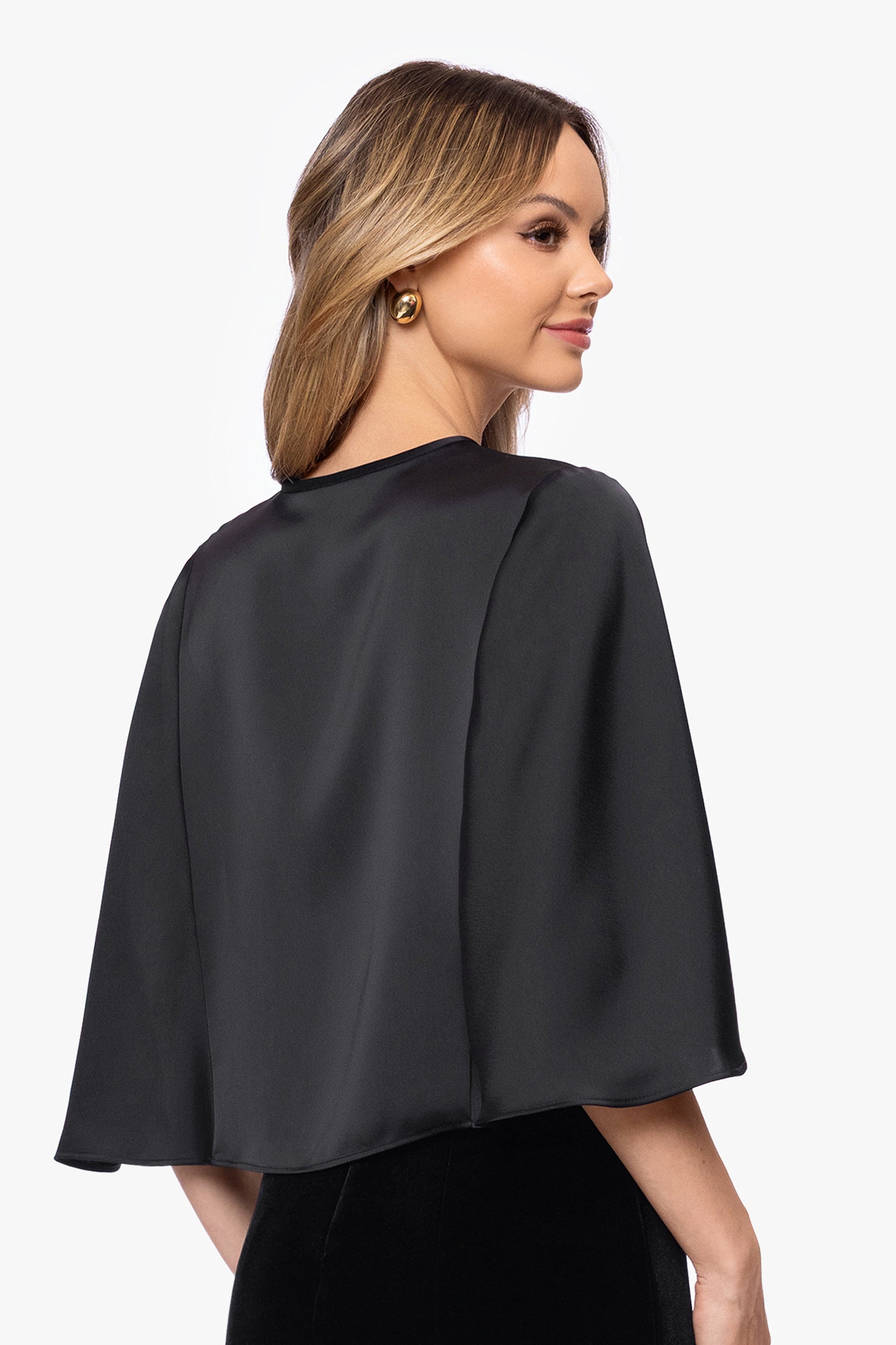 "Bella" Satin Cape Shawl Wrap Black XSCAPE