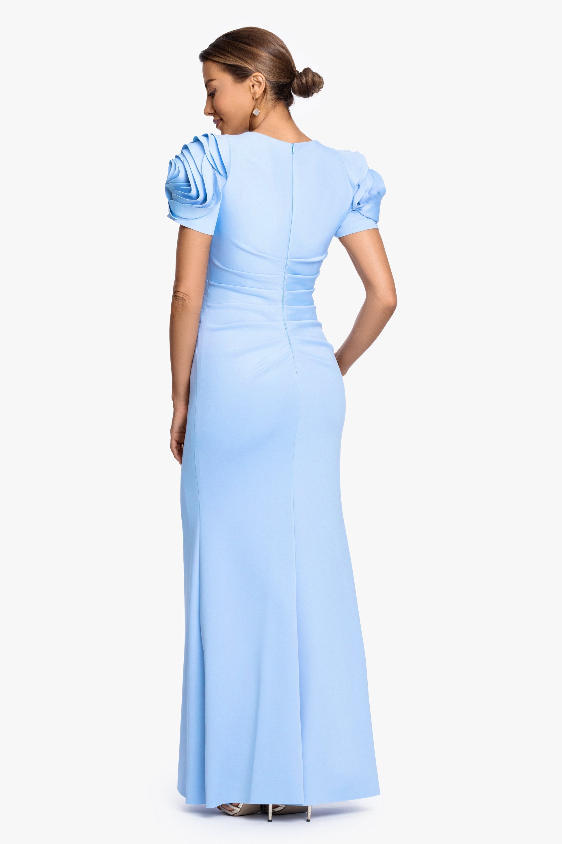 "Cami" Techno Scuba With Flower Shoulder Dress Periwinkle XSCAPE