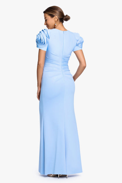 "Cami" Techno Scuba With Flower Shoulder Dress Periwinkle XSCAPE