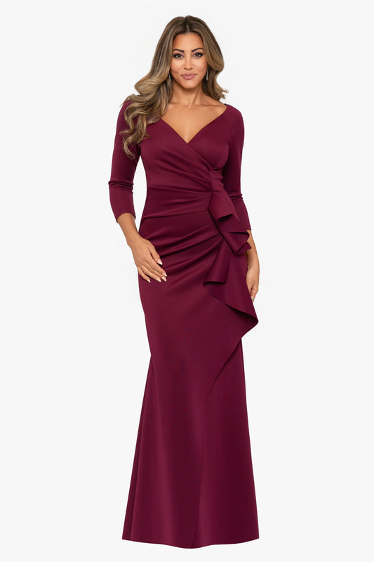 "Lexi" Scuba Crepe Long Sleeve Dress Wine XSCAPE