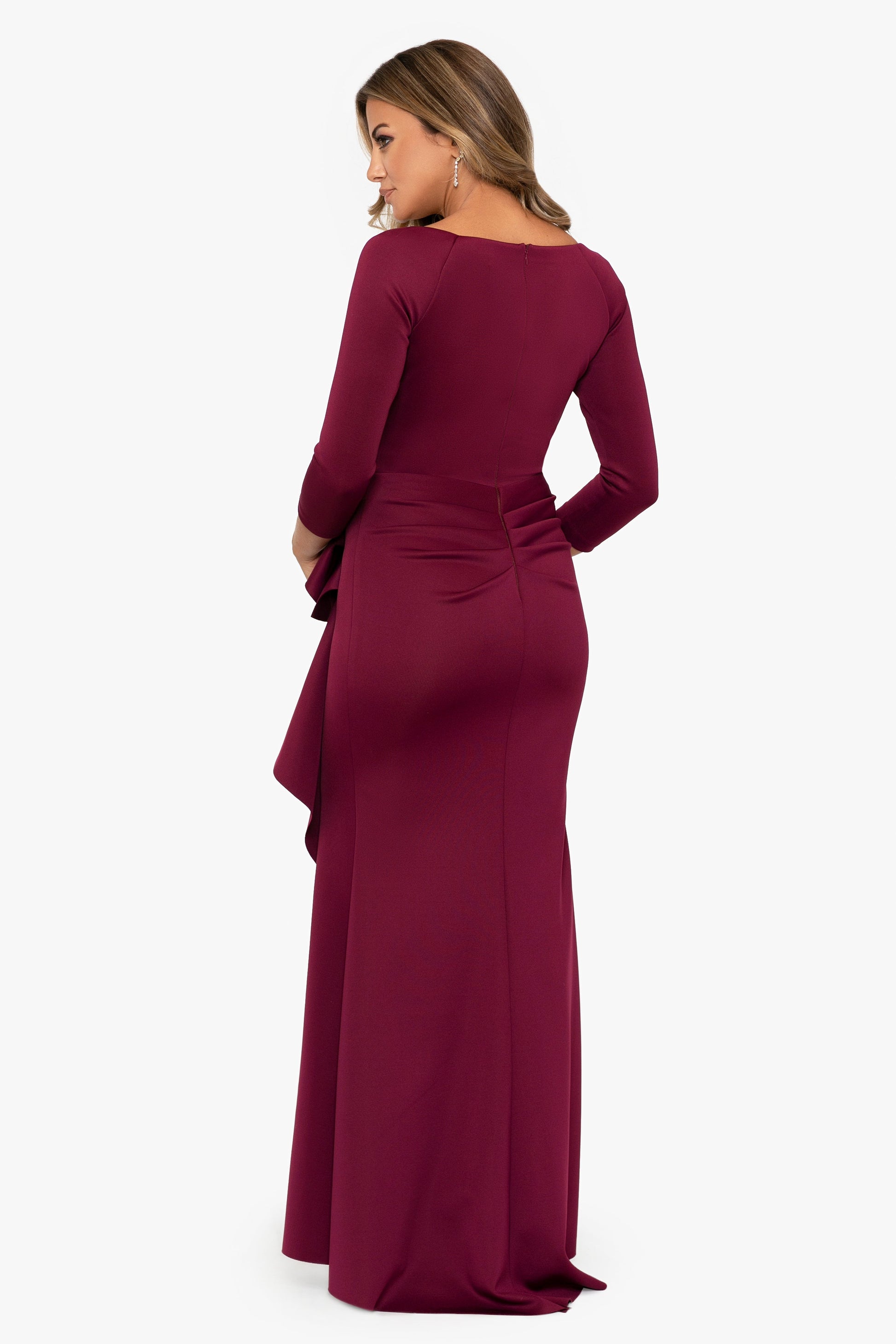 "Lexi" Scuba Crepe Long Sleeve Dress Wine XSCAPE