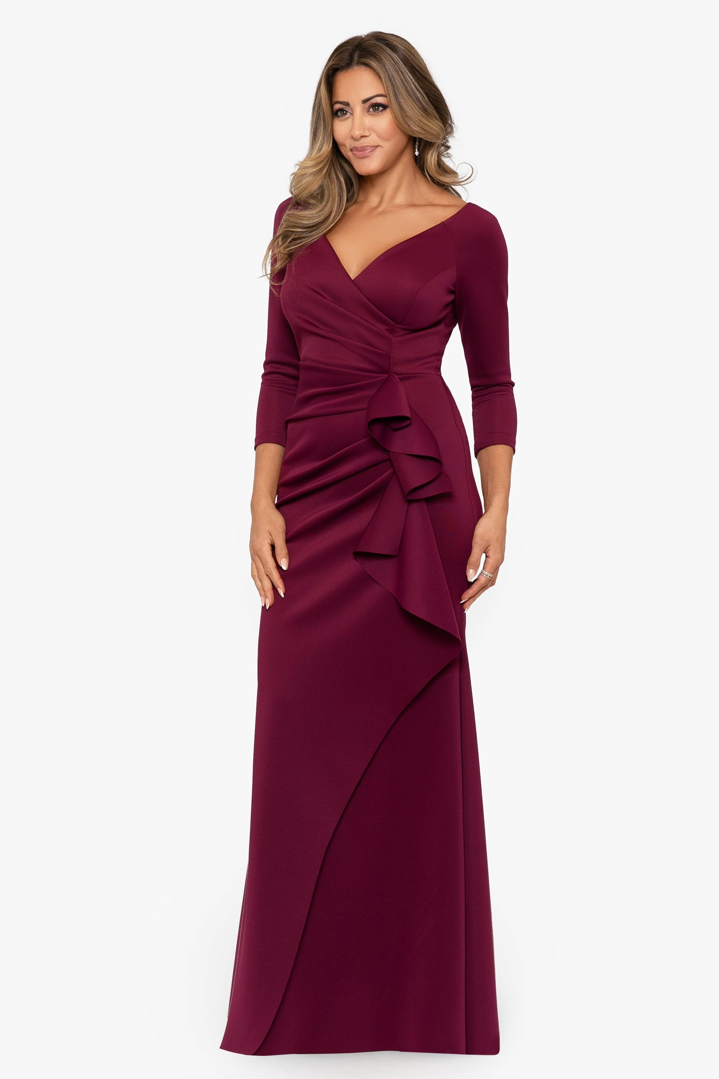 "Lexi" Scuba Crepe Long Sleeve Dress Wine XSCAPE
