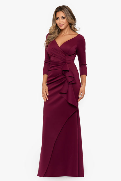 "Lexi" Scuba Crepe Long Sleeve Dress Wine XSCAPE