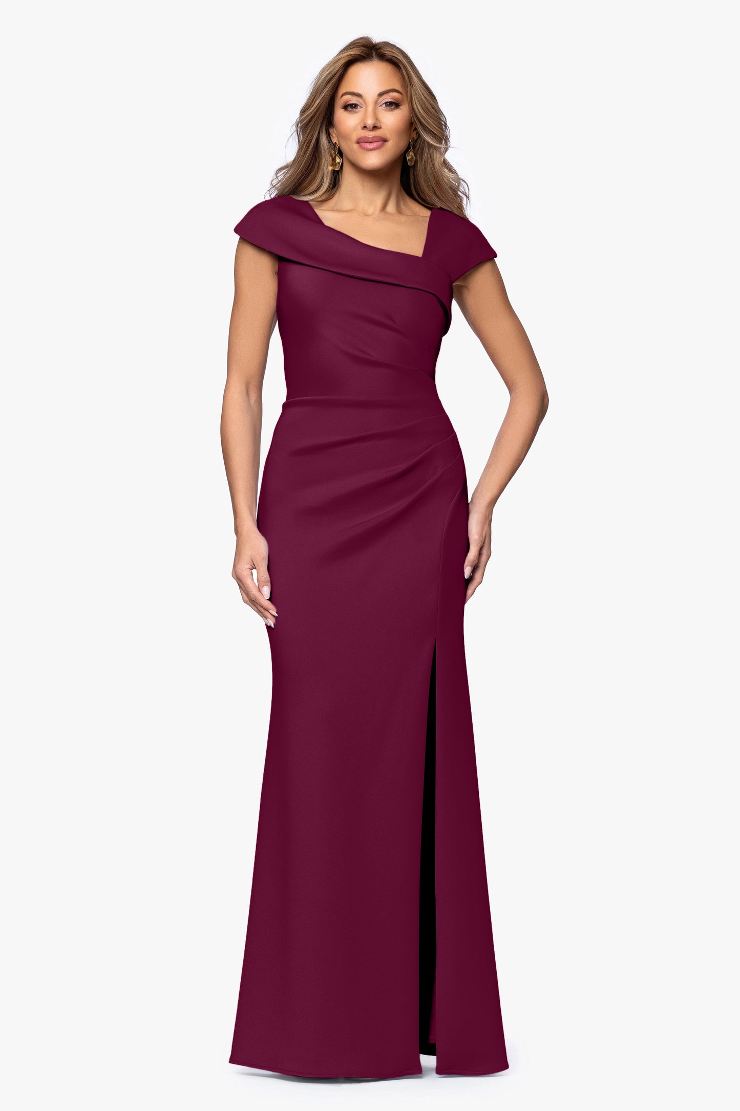 "Lenore" Techno Scuba Asymmetrical Neckline Dress Raisin XSCAPE