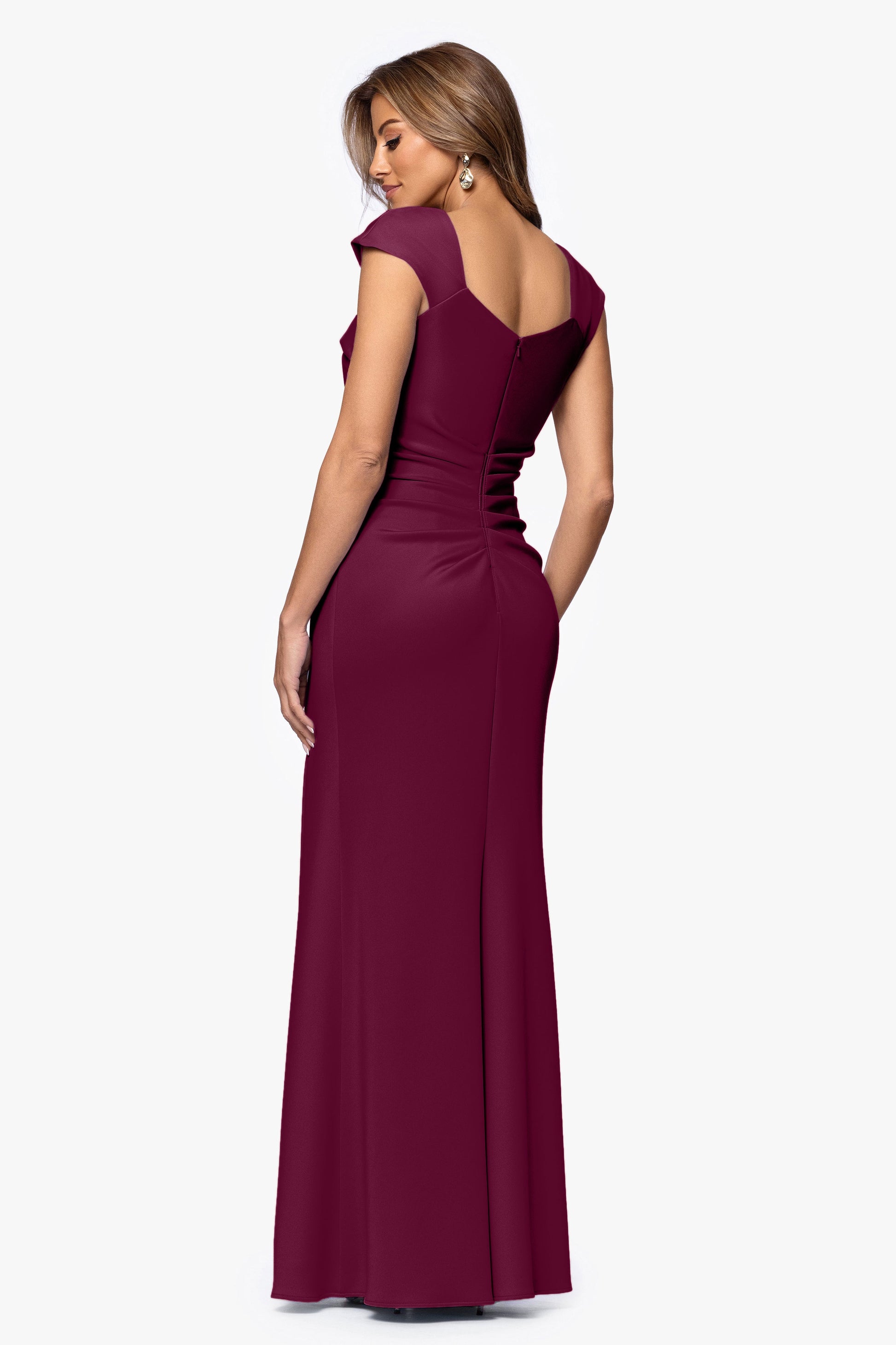 "Lenore" Techno Scuba Asymmetrical Neckline Dress Raisin XSCAPE