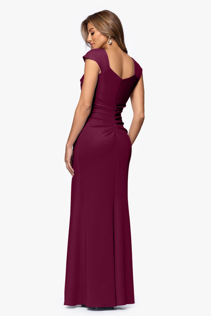 "Lenore" Techno Scuba Asymmetrical Neckline Dress Raisin XSCAPE