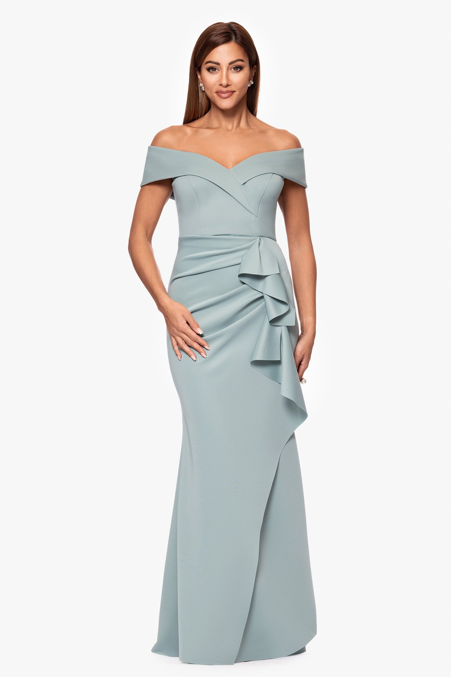 "Patti" Techno Scuba Off The Shoulder Dress Hunter XSCAPE