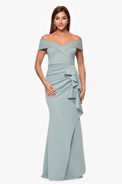 "Patti" Techno Scuba Off The Shoulder Dress Hunter XSCAPE