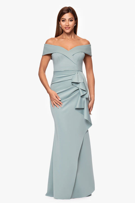 "Patti" Techno Scuba Off The Shoulder Dress Hunter XSCAPE