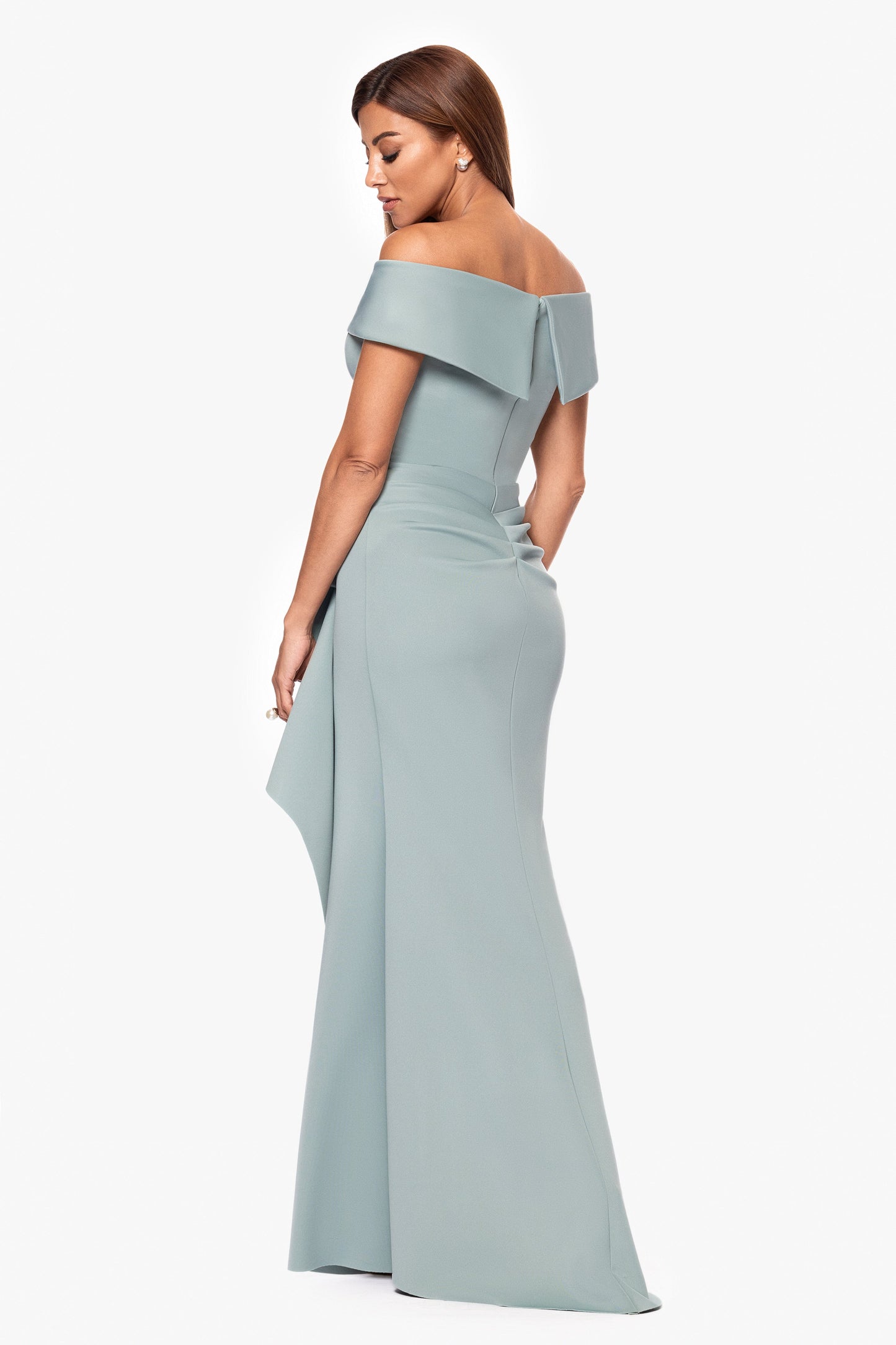 "Patti" Techno Scuba Off The Shoulder Dress Hunter XSCAPE