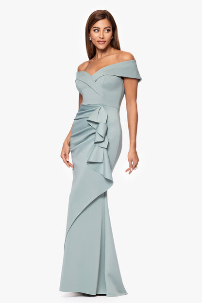 "Patti" Techno Scuba Off The Shoulder Dress Hunter XSCAPE