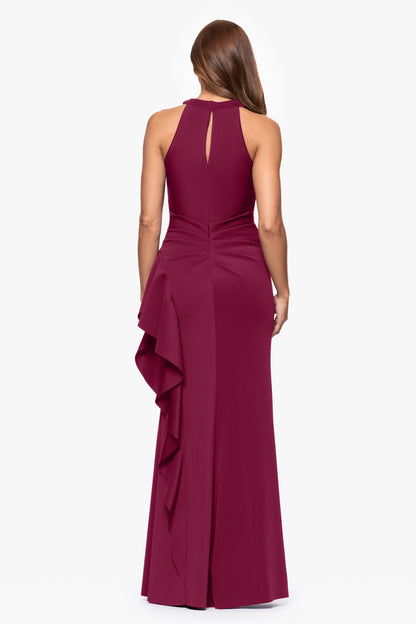 "Gigi" Techno Scuba Cross Neck Dress Wine XSCAPE