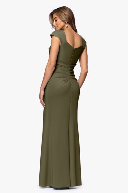 Petite "Lenore" Techno Scuba Asymmetrical Neckline Dress Olive XSCAPE