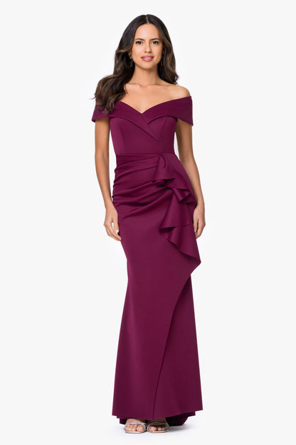 Petite "Patti" Techno Scuba Off The Shoulder Dress Raisin XSCAPE