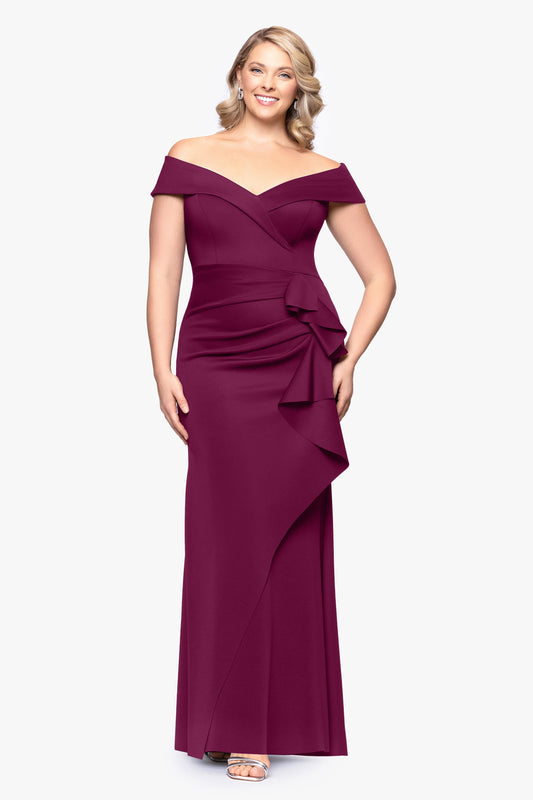 Plus "Patti" Techno Scuba Off The Shoulder Dress Raisin XSCAPE