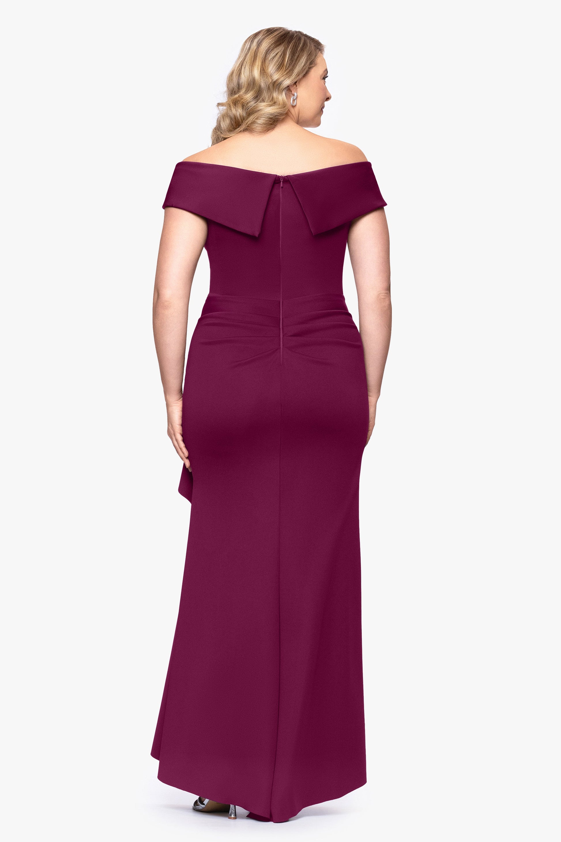 Plus "Patti" Techno Scuba Off The Shoulder Dress Raisin XSCAPE