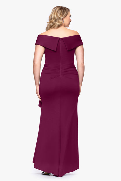 Plus "Patti" Techno Scuba Off The Shoulder Dress Raisin XSCAPE