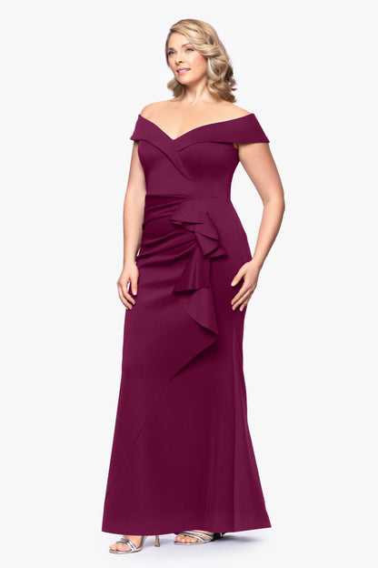 Plus "Patti" Techno Scuba Off The Shoulder Dress Raisin XSCAPE