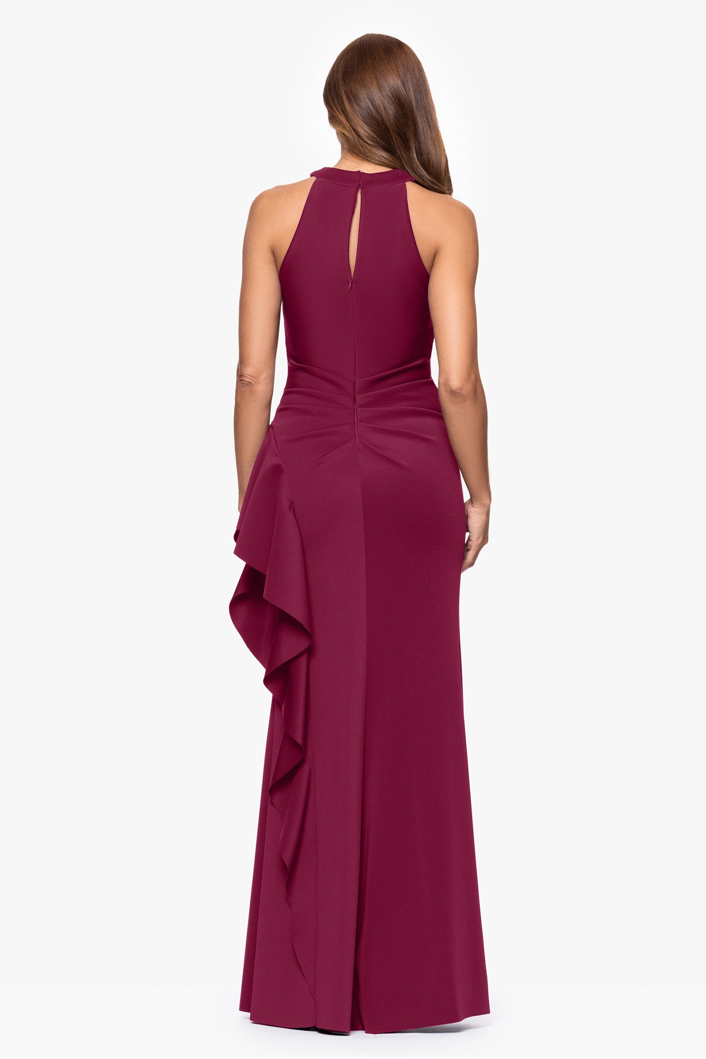 Petite "Gigi" Techno Scuba Cross Neck Dress Wine XSCAPE