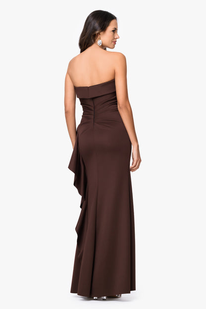 Petite "Jacqueline" Techno Scuba Strapless Ruffle Dress Brown XSCAPE