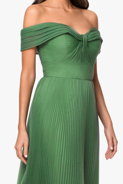 "Cora" Organza Pleated Off The Shoulder Dress Green XSCAPE