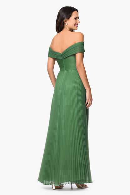 "Cora" Organza Pleated Off The Shoulder Dress Green XSCAPE