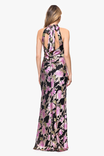 "Elliot" Burnout Chiffon Halter Tie Dress Black/Multi XSCAPE