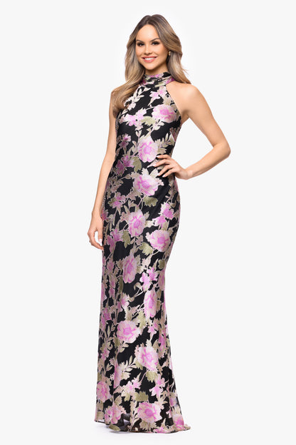 "Elliot" Burnout Chiffon Halter Tie Dress Black/Multi XSCAPE
