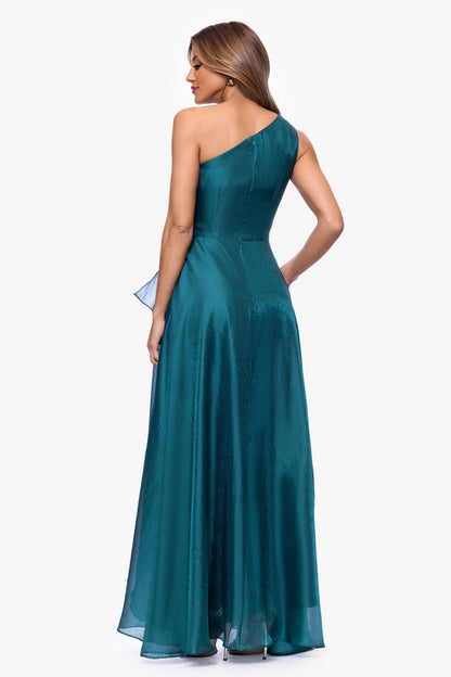 "Samantha" Organza One Shoulder Ruffle Dress Neo Emerald XSCAPE