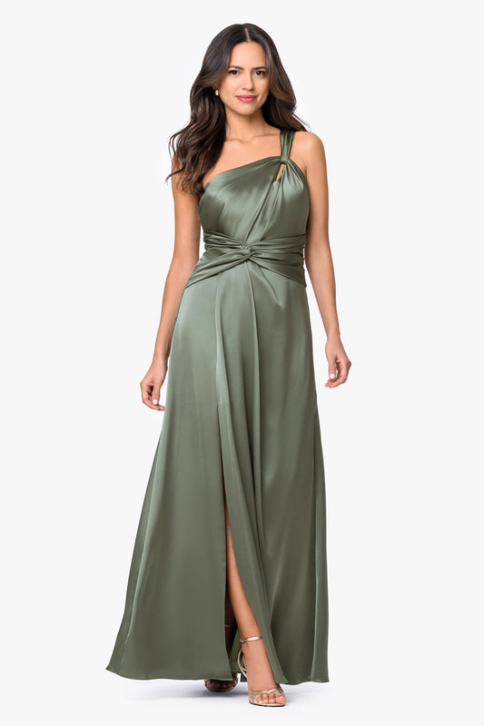 "Leona" Satin Twist Waist Dress Olive XSCAPE