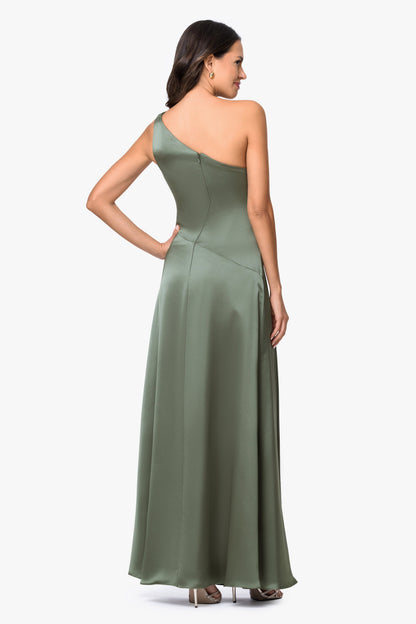 "Leona" Satin Twist Waist Dress Olive XSCAPE