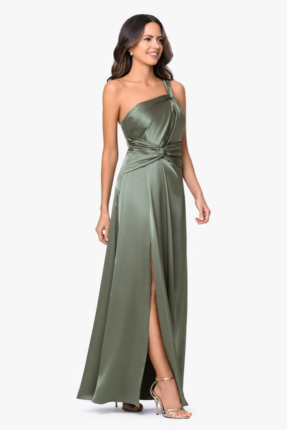 "Leona" Satin Twist Waist Dress Olive XSCAPE