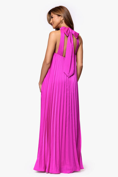 "Klaudine" Satin Mock Neck Dress Fuchsia XSCAPE