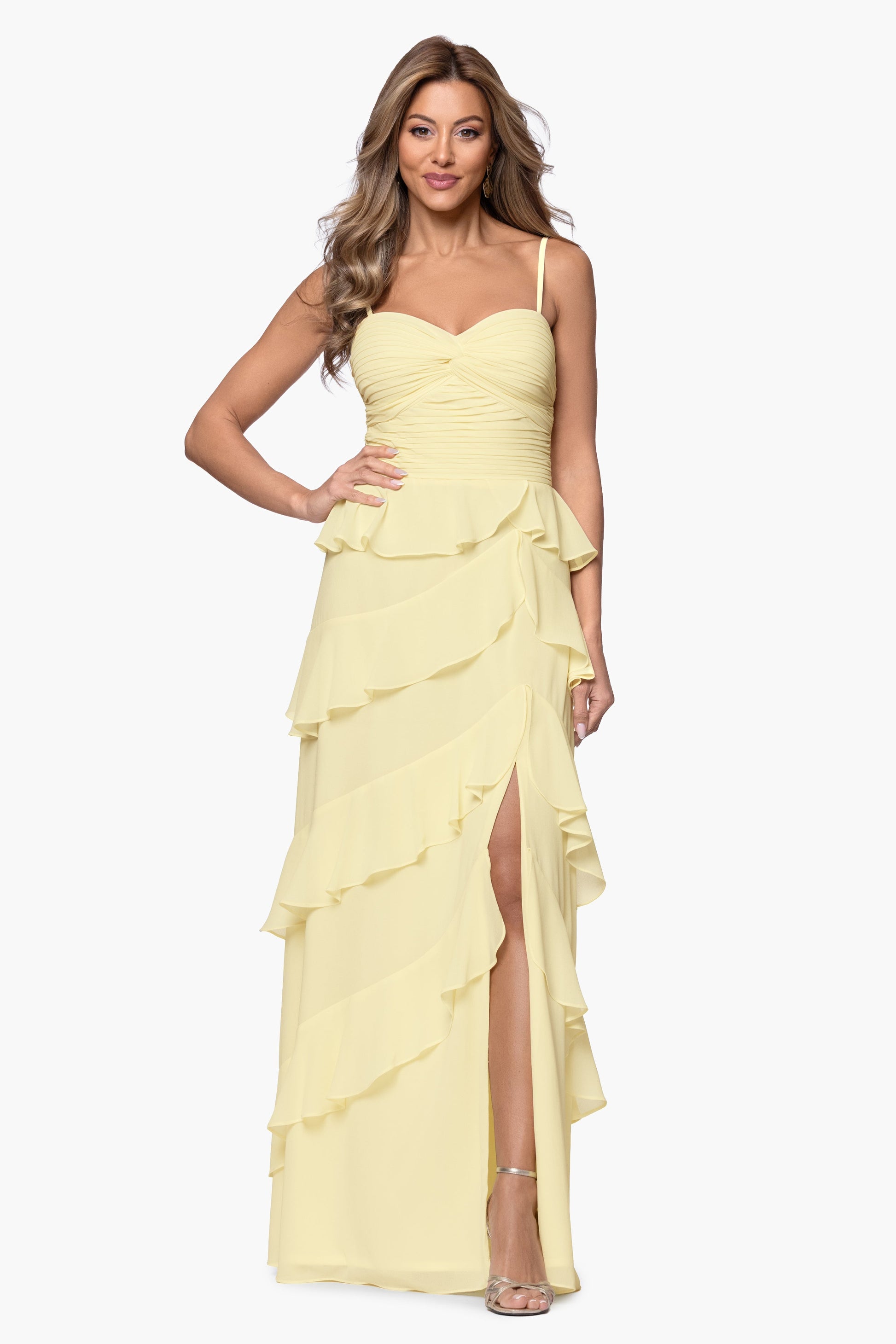 "Penny" Chiffon Tiered Ruffle Dress Butter XSCAPE