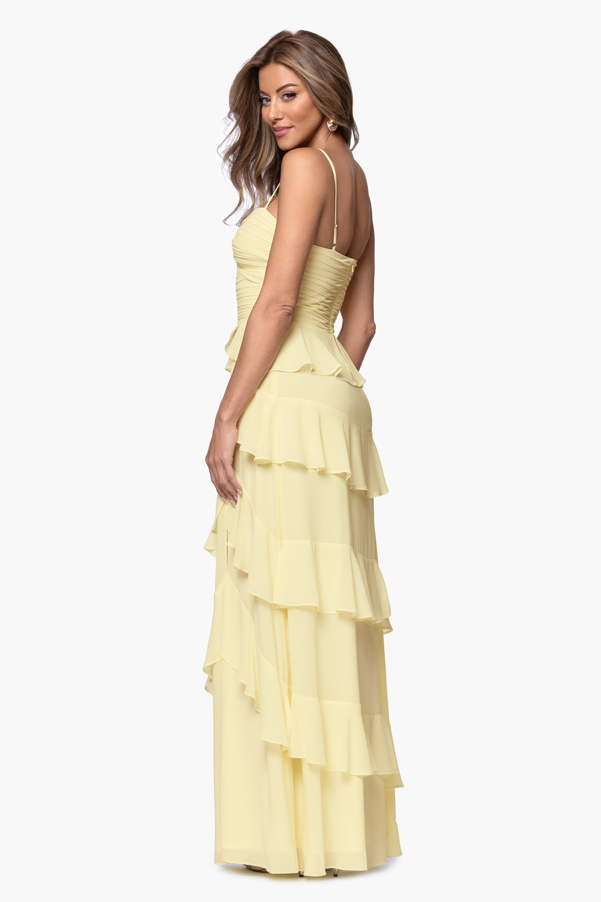 "Penny" Chiffon Tiered Ruffle Dress Butter XSCAPE