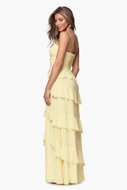 "Penny" Chiffon Tiered Ruffle Dress Butter XSCAPE