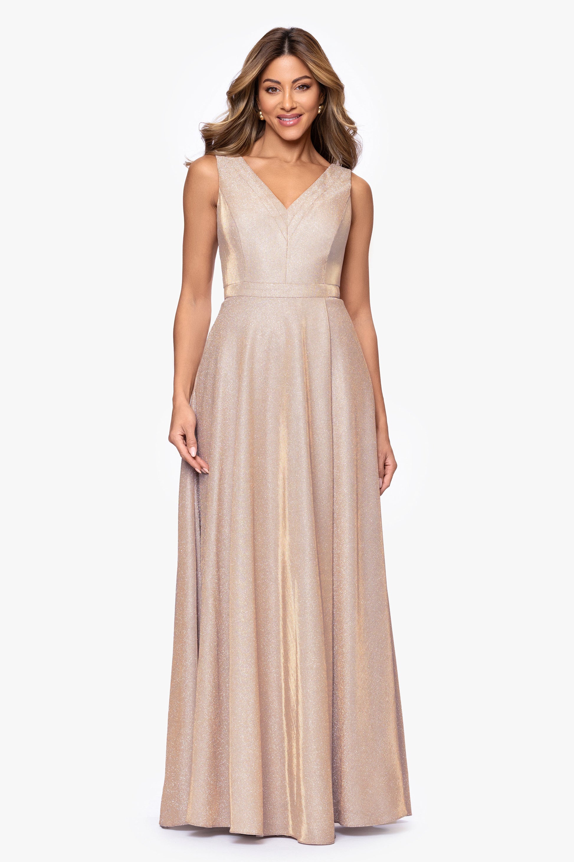 "Dawn" Galaxy Knit V-Neck Dress Blush/Silver XSCAPE