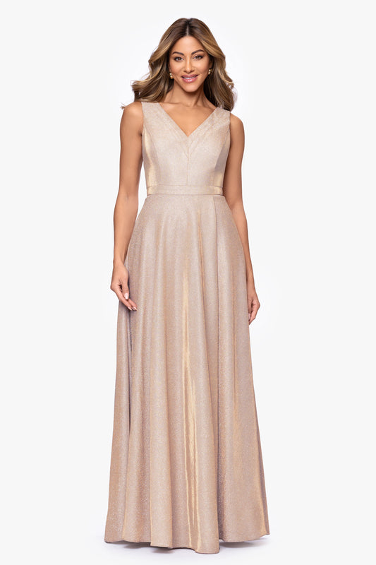 "Dawn" Galaxy Knit V-Neck Dress Blush/Silver XSCAPE