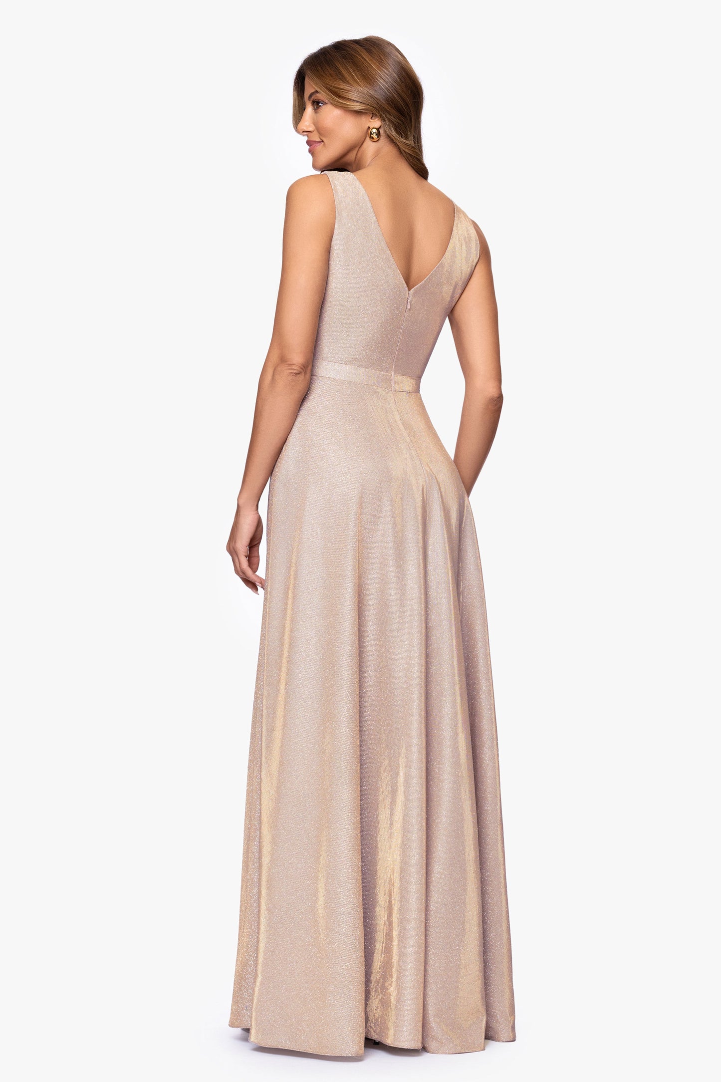 "Dawn" Galaxy Knit V-Neck Dress Blush/Silver XSCAPE