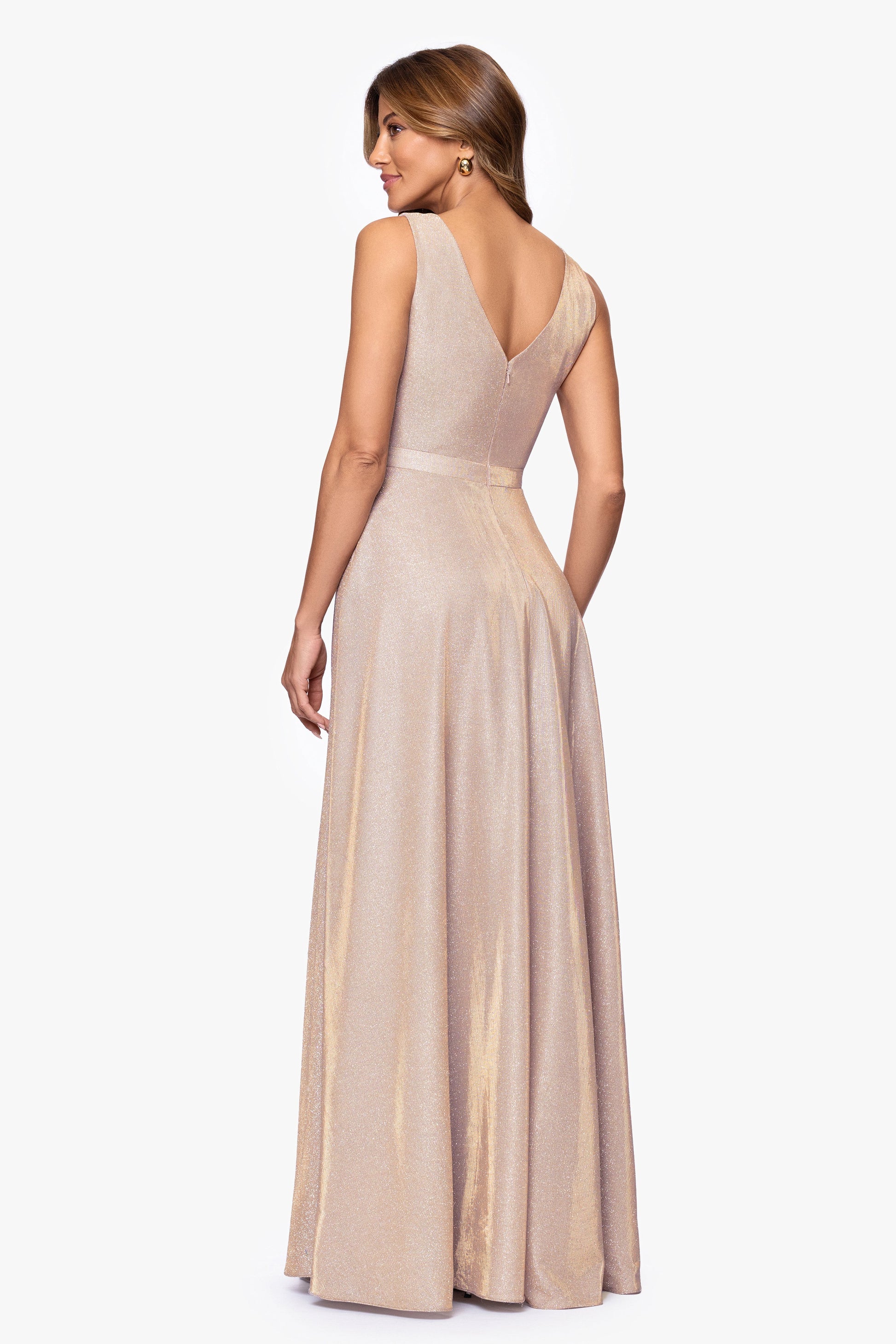 "Dawn" Galaxy Knit V-Neck Dress Blush/Silver XSCAPE